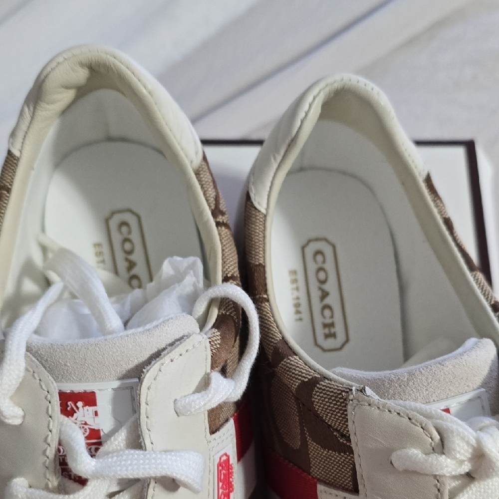 Coach Beige and Red Monogram Sneakers - Picture 5 of 5